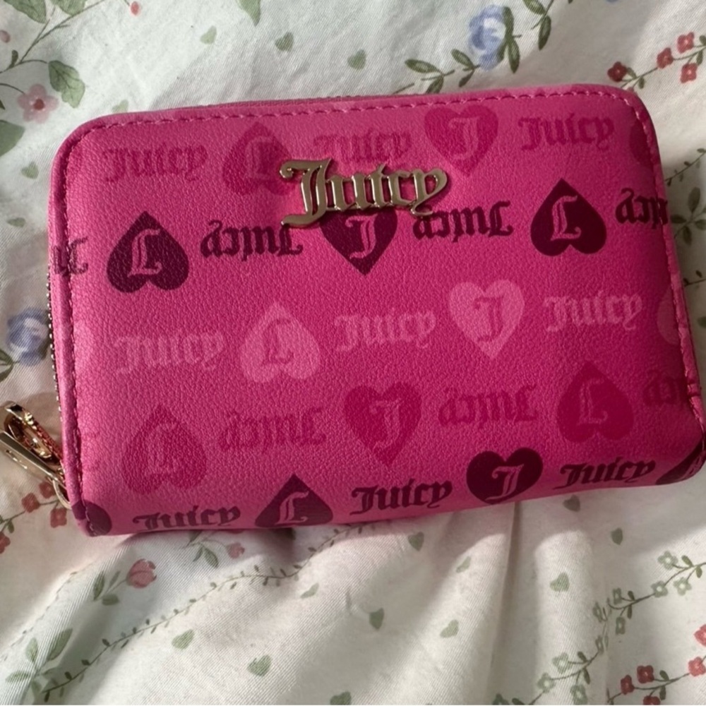 Juicy Couture Pink Wallet with Heart Pattern and Soft Fabric